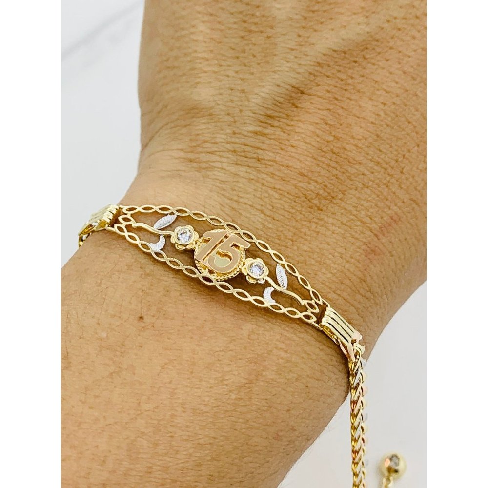 Real 14k Gold Bracelet Sweet 15 - Mis 15 Años  - Quinceañera pulsera